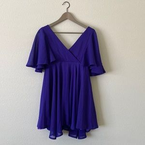 SLY dress purple mini dress ruffle sleeve v-neck